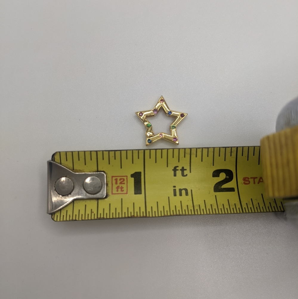 Sold❤️14k Yellow Gold Multi-colored Sapphire Star Carabiner Clasp Necklace - Picture 3 of 7